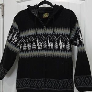 Tejidos Ruminahui Alpaca Wool Hooded Zip Up Sweater, Small